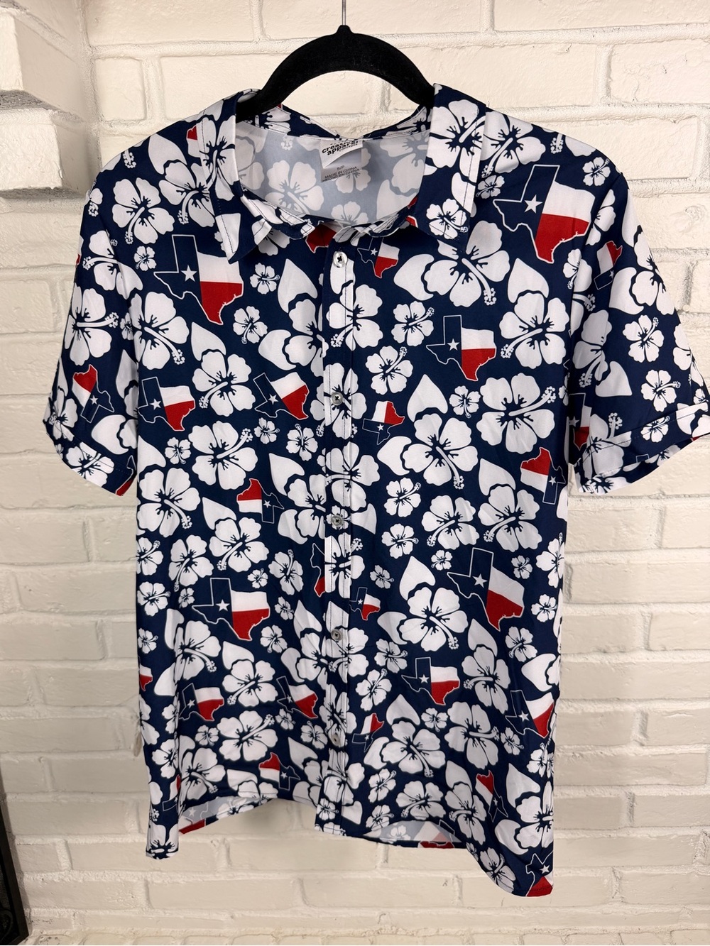 Texas Hawaiian Shirt‎ Small Patriotic Hibiscus Button Up USA Vacation Top